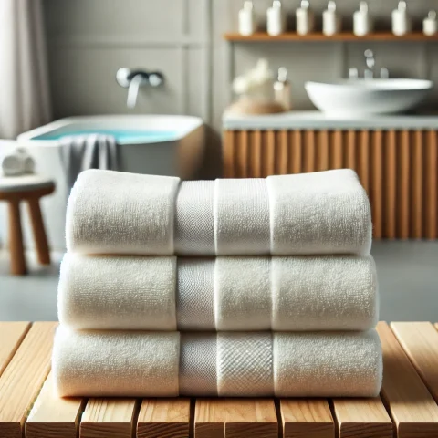 Fresh folded guest towels ready for holiday-let use.